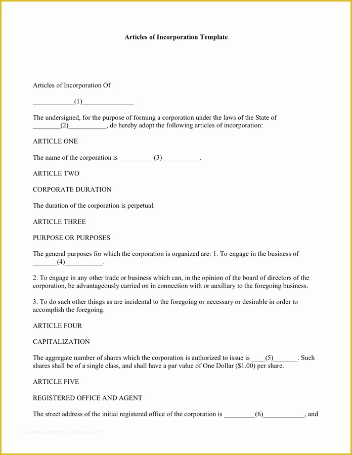 Free Articles Of organization Template Of Articles Of Incorporation Template Free