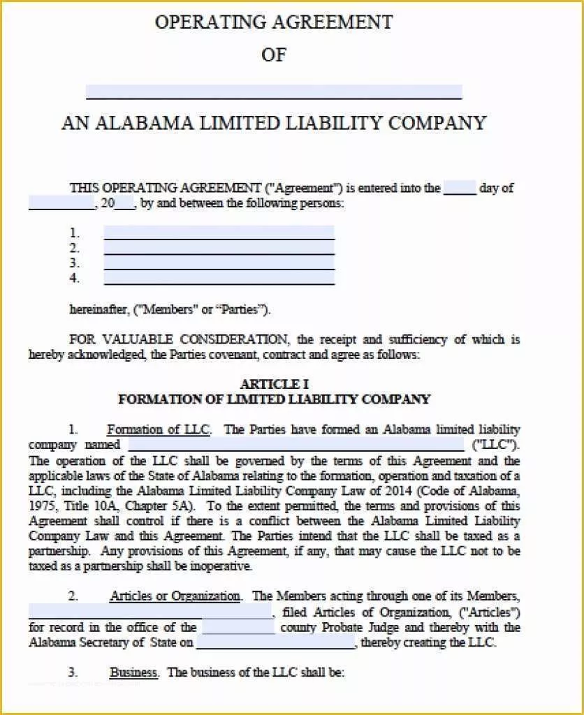 Free Articles Of organization Template Of Free Alabama Llc Operating Agreement Template Pdf