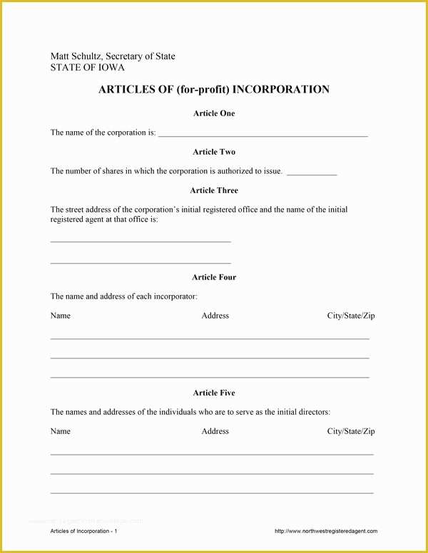 Free Articles Of organization Template Of Free Articles Of Incorporation In Iowa
