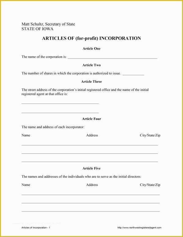 Free Articles Of organization Template Of Free Articles Of Incorporation In Iowa