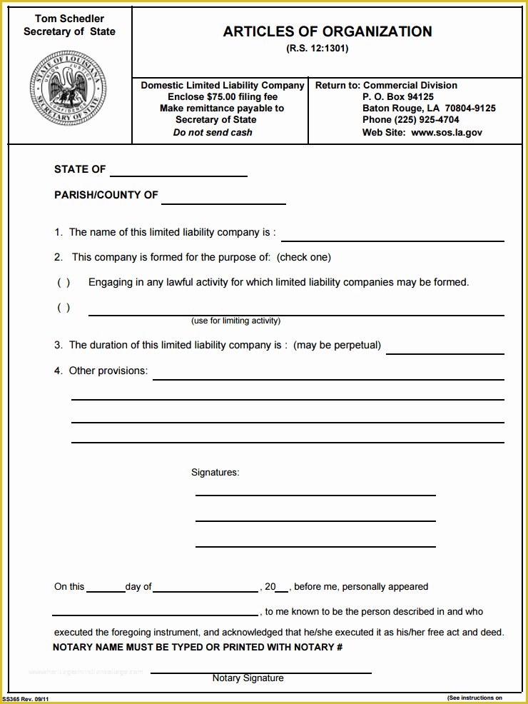 Free Articles Of organization Template Of Free Articles Of organization form Pdf Template