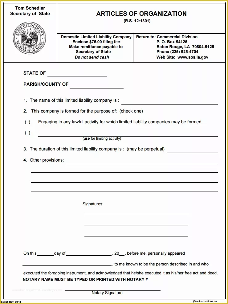 Free Articles Of organization Template Of Free Articles Of organization form Pdf Template