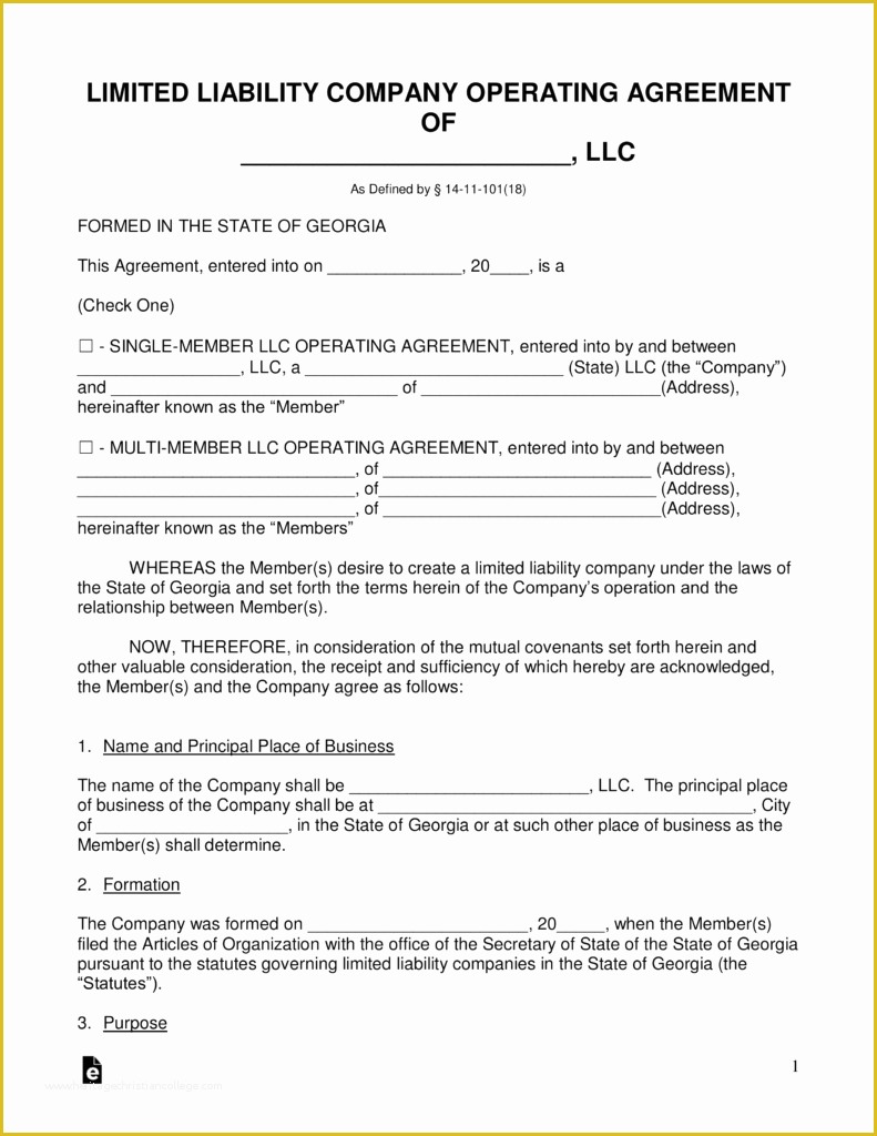 Free Articles Of organization Template Of Free Georgia Llc Operating Agreement forms Word