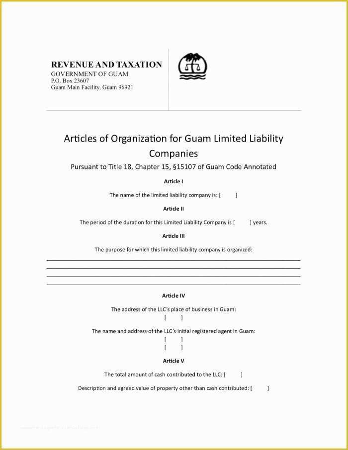 Free Articles Of organization Template Of Guam Articles Of organization Free Template form