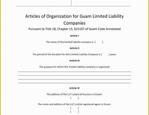 Free Articles Of organization Template Of Guam Articles Of organization Free Template form
