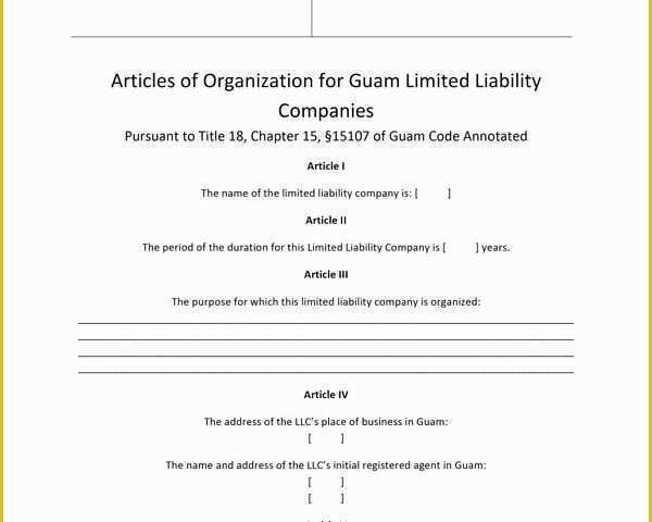 Free Articles Of organization Template Of Guam Articles Of organization Free Template form