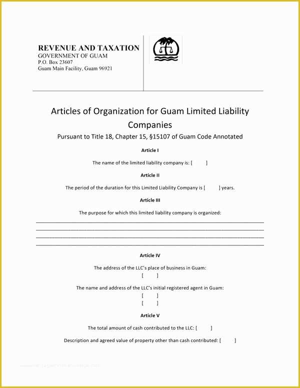 Free Articles Of organization Template Of Guam Articles Of organization Free Template form