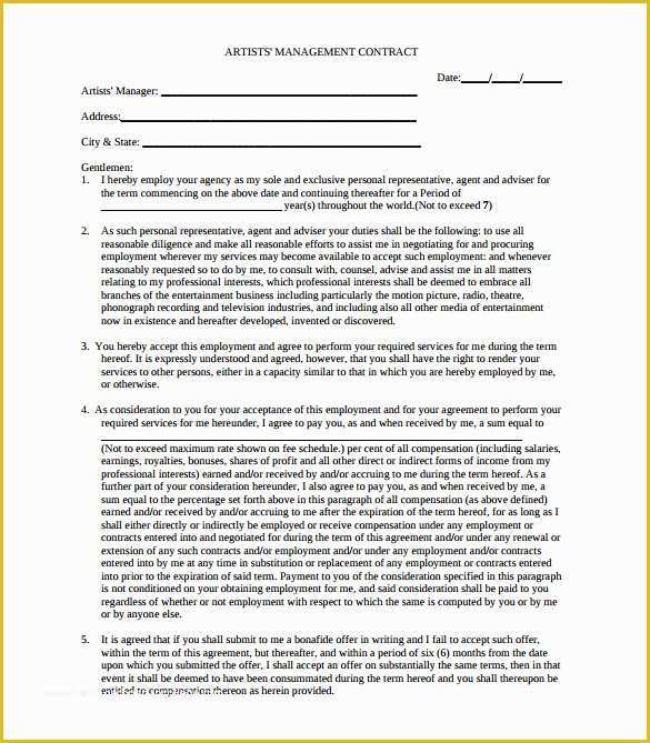 Free Artist Management Contract Template Of 10 Artist Management Contract Templates to Download for
