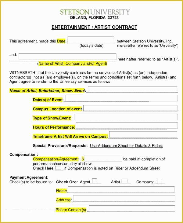 Free Artist Management Contract Template Of 14 Artist Contract Templates Word Pages Docs