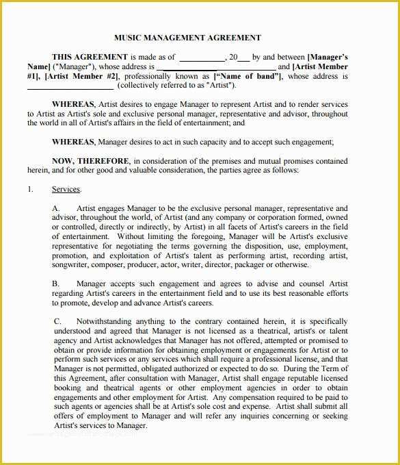 Free Artist Management Contract Template Of 20 Music Contract Templates Word Pdf Google Docs