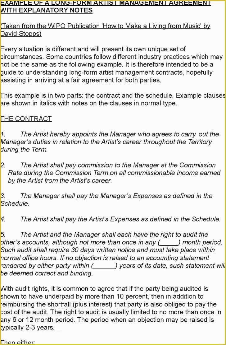 Free Artist Management Contract Template Of 5 Artist Management Contract Templates Free Download