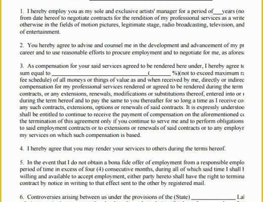 Free Artist Management Contract Template Of 5 Artist Management Contract Templates – Free Pdf Word