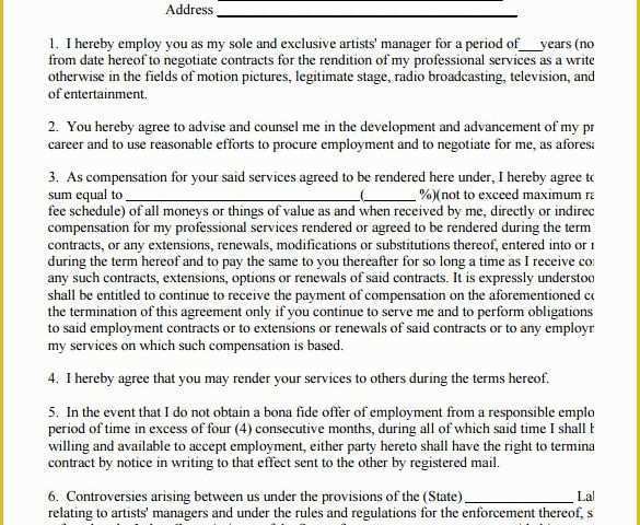 Free Artist Management Contract Template Of 5 Artist Management Contract Templates – Free Pdf Word