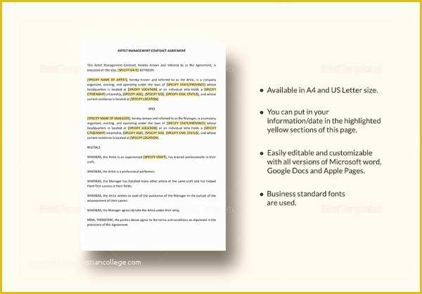 Free Artist Management Contract Template Of 5 Artist Management Contract Templates Word Docs Pdf