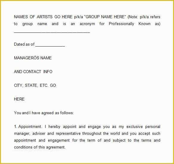 Free Artist Management Contract Template Of 5 Artist Management Contract Templates Word Docs Pdf