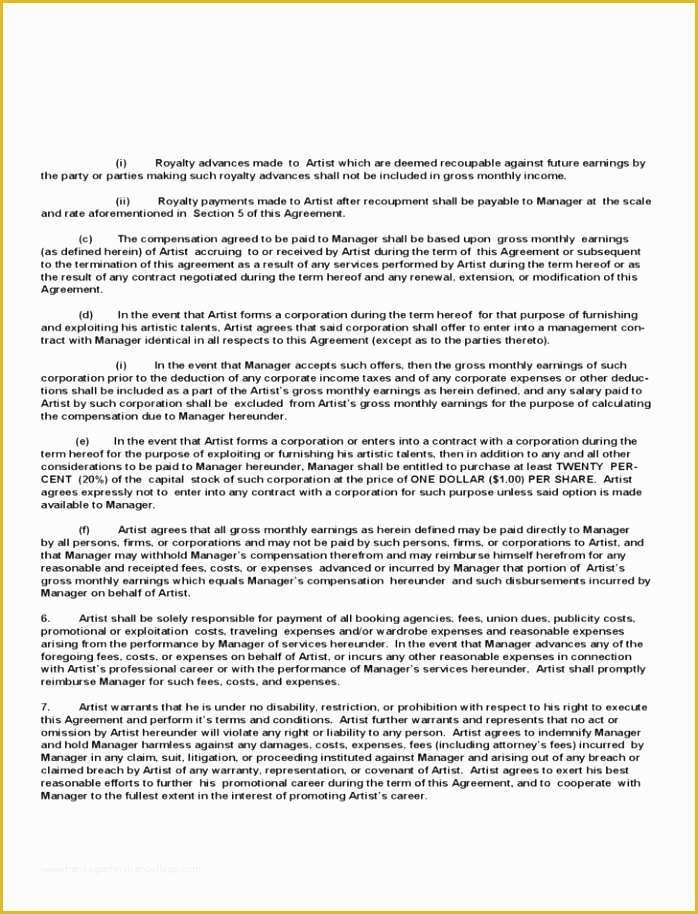Free Artist Management Contract Template Of 6 Artist Management Contract Template Spqpe