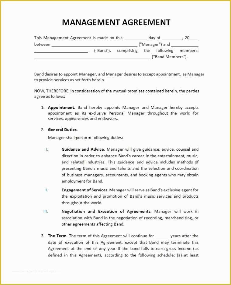 Free Artist Management Contract Template Of Artist Management Contract