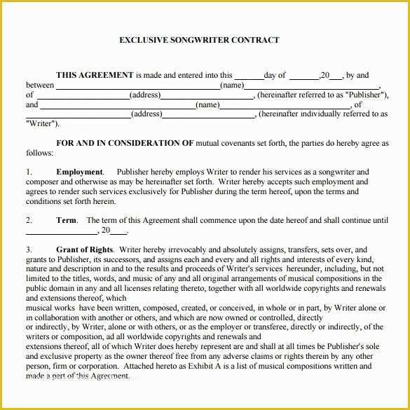 Free Artist Management Contract Template Of Band Contract Template Pdf Yogatreestudio
