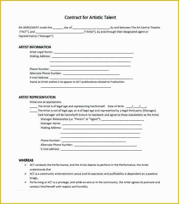 Free Artist Management Contract Template Of Entertainment Contract Template Production Entertainment