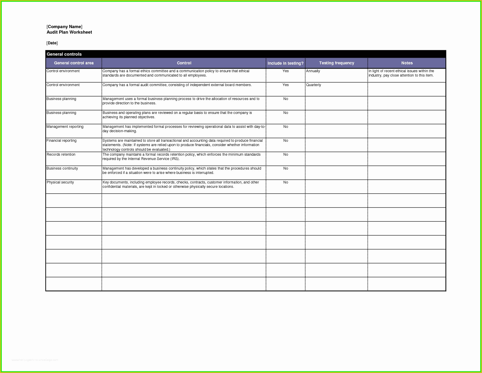 Free Audit Program Templates Of Audit Plan Template Excel