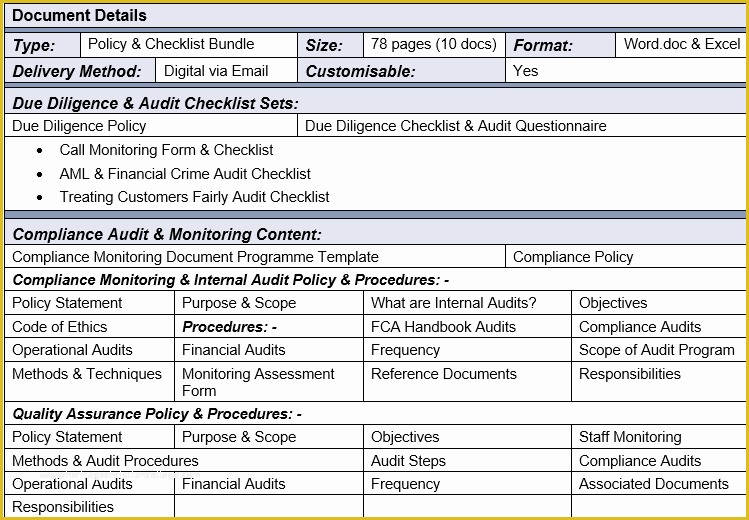 Free Audit Program Templates Of Audit Qa & Due Diligence Bundle Know Your Pliance