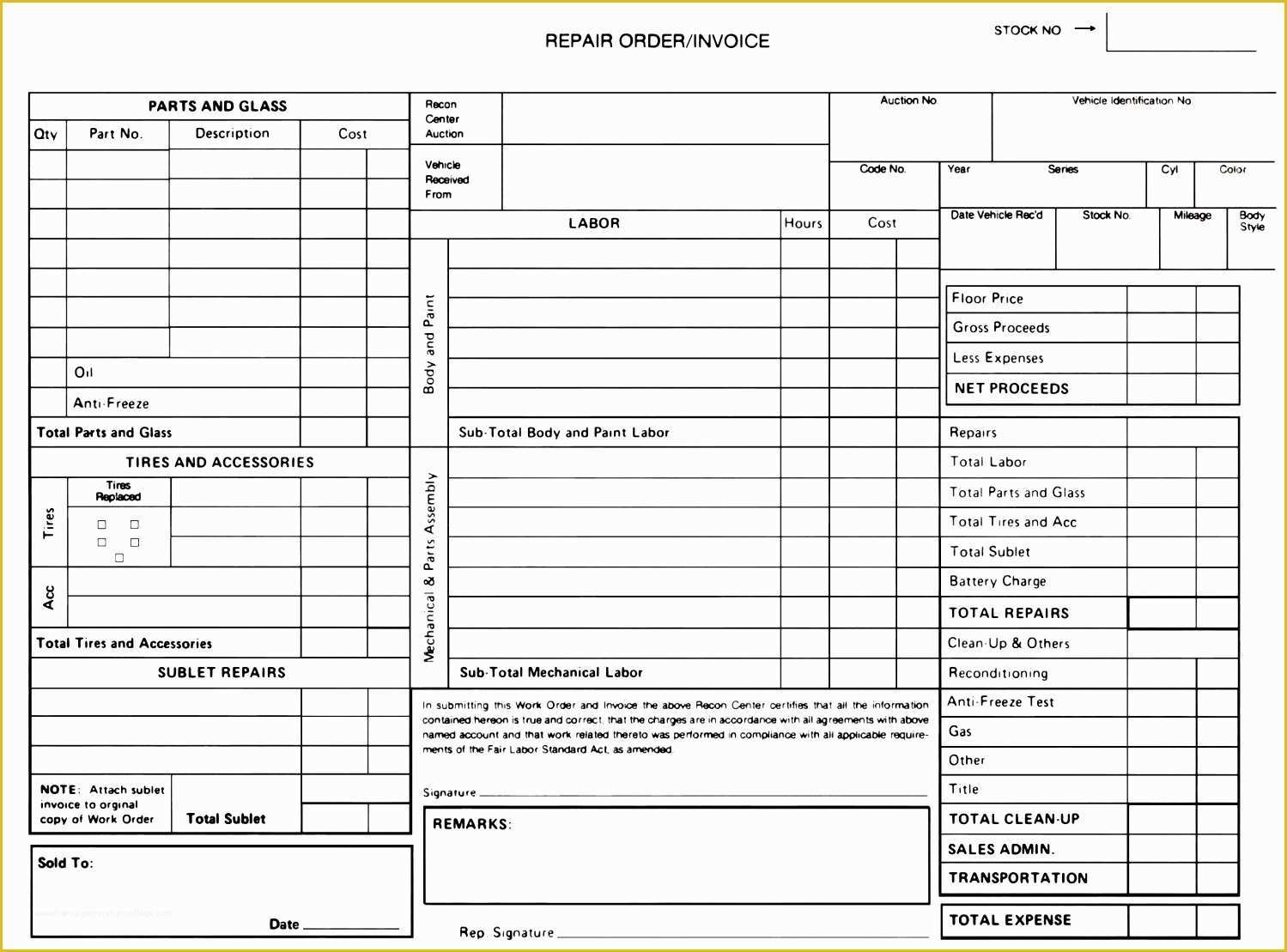 Free Auto Repair Invoice Template Excel Of 6 Free Auto Repair Invoice Template Excel Exceltemplates