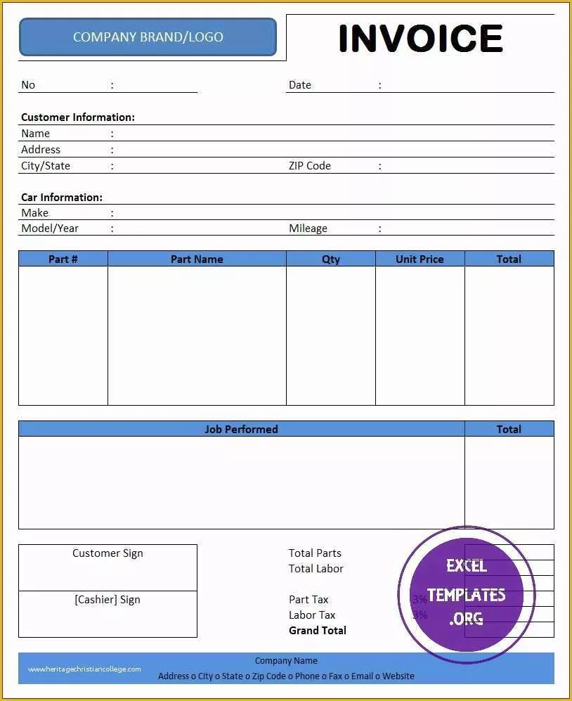 Free Auto Repair Invoice Template Excel Of Auto Repair Invoice