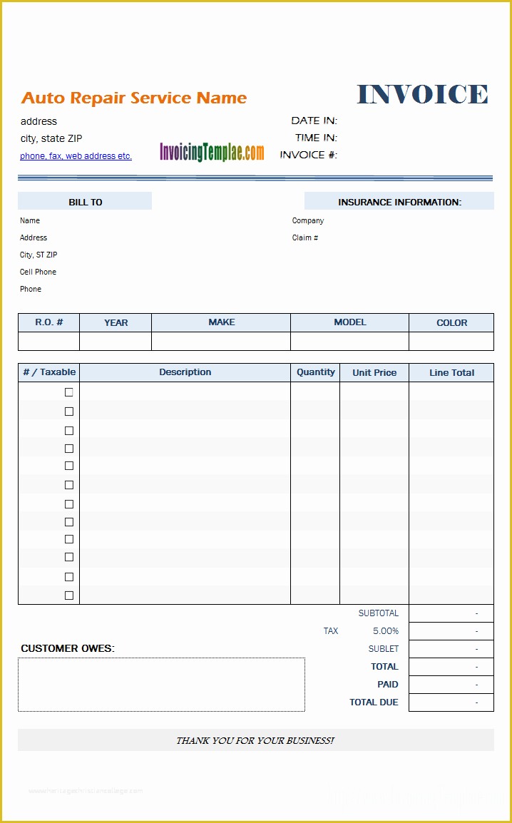 Free Auto Repair Invoice Template Excel Of Auto Repair Invoice Template