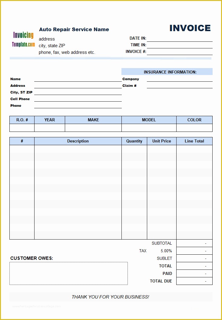 40 Free Auto Repair Invoice Template Excel