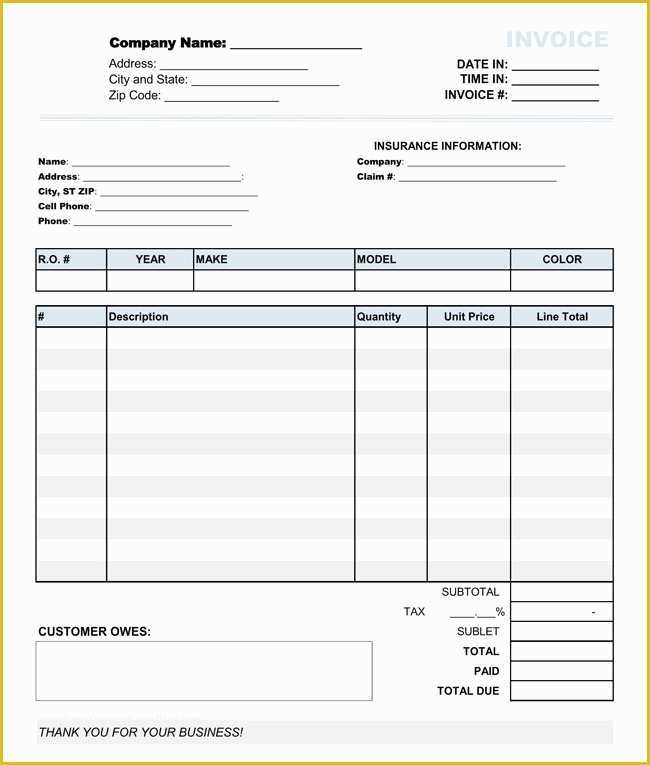 Free Auto Repair Invoice Template Excel Of Auto Repair Invoice Templates 10 Printable and Fillable
