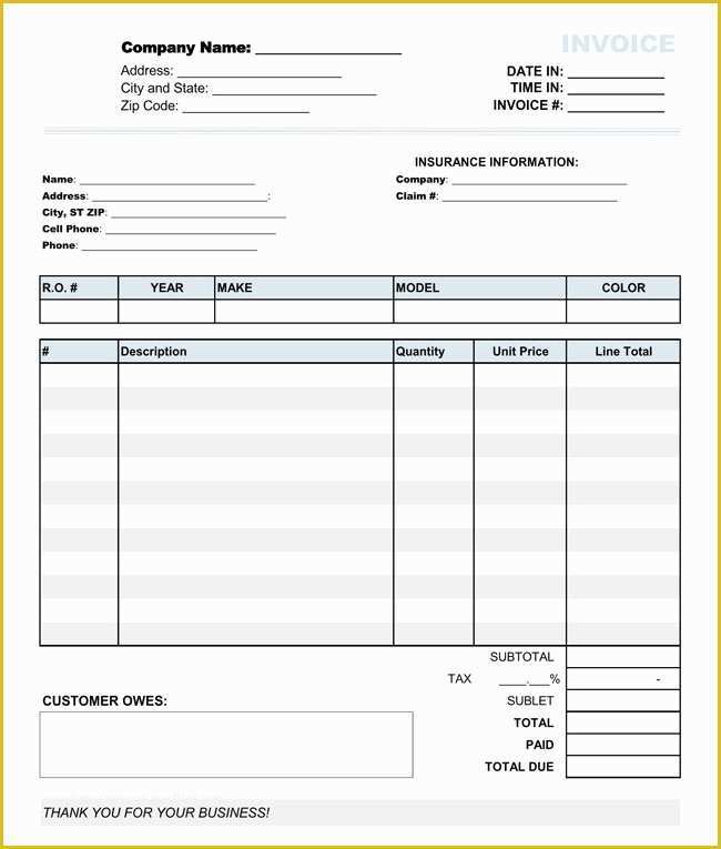 Free Auto Repair Invoice Template Excel Of Auto Repair Invoice