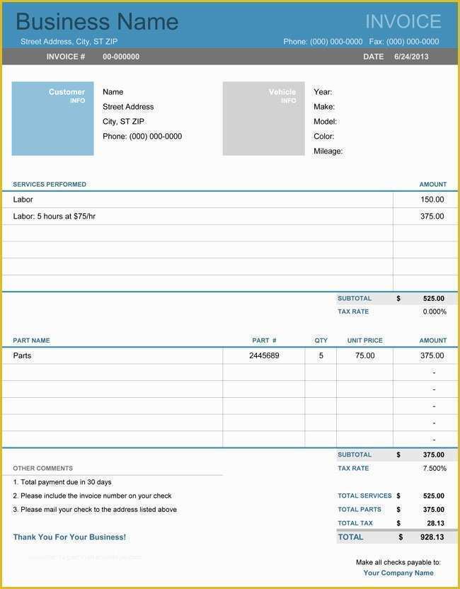 Free Auto Repair Invoice Template Excel Of Auto Repair Invoice Templates 10 Printable and Fillable