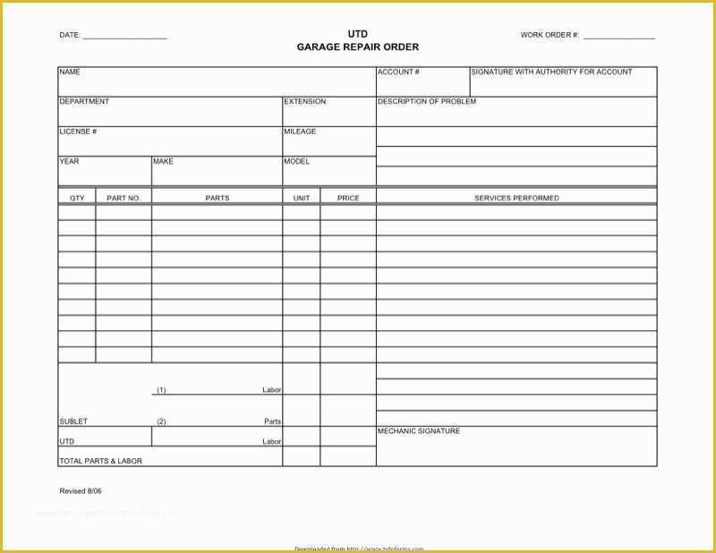 Free Auto Repair Invoice Template Excel Of Auto Repair Receipt Pdf Car Garage Invoice Template