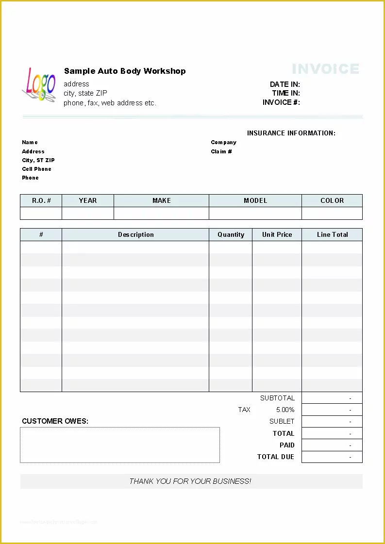 Free Auto Repair Invoice Template Excel Of Automotive Repair Invoice Template Uniform Invoice software