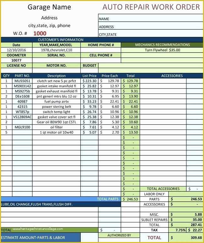 Free Auto Repair Invoice Template Excel Of Car Repair Receipt – Unicteeub