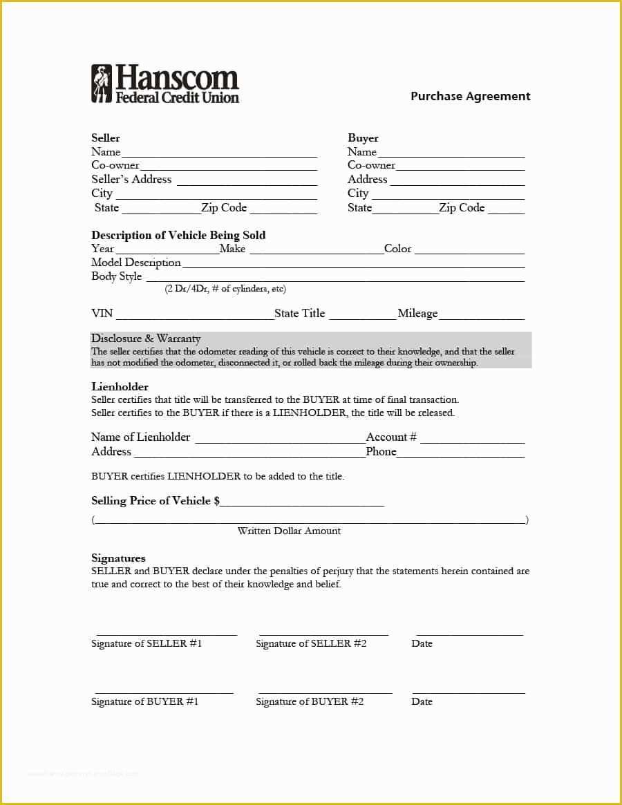 Free Auto Sale Contract Template Of 42 Printable Vehicle Purchase Agreement Templates