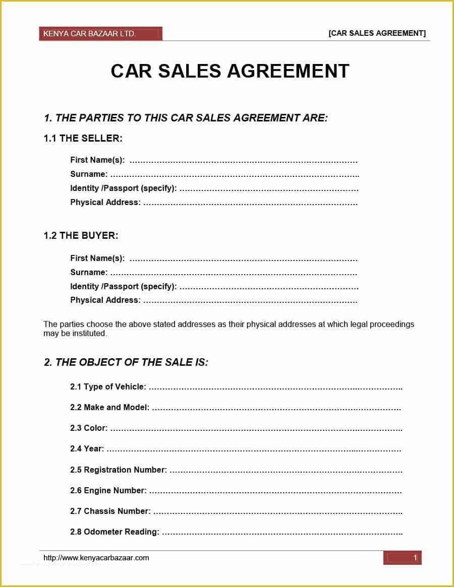 Free Auto Sale Contract Template Of 42 Printable Vehicle Purchase Agreement Templates