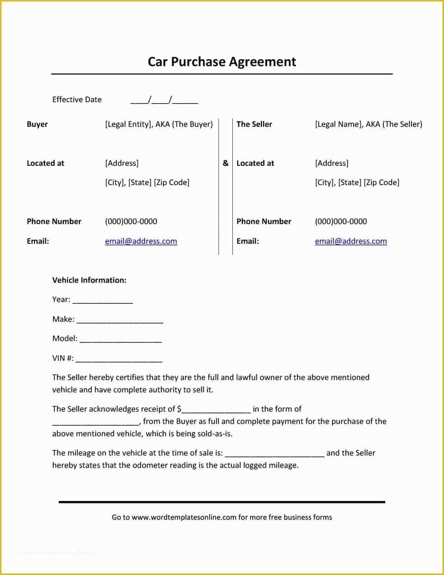 Free Auto Sale Contract Template Of 42 Printable Vehicle Purchase Agreement Templates