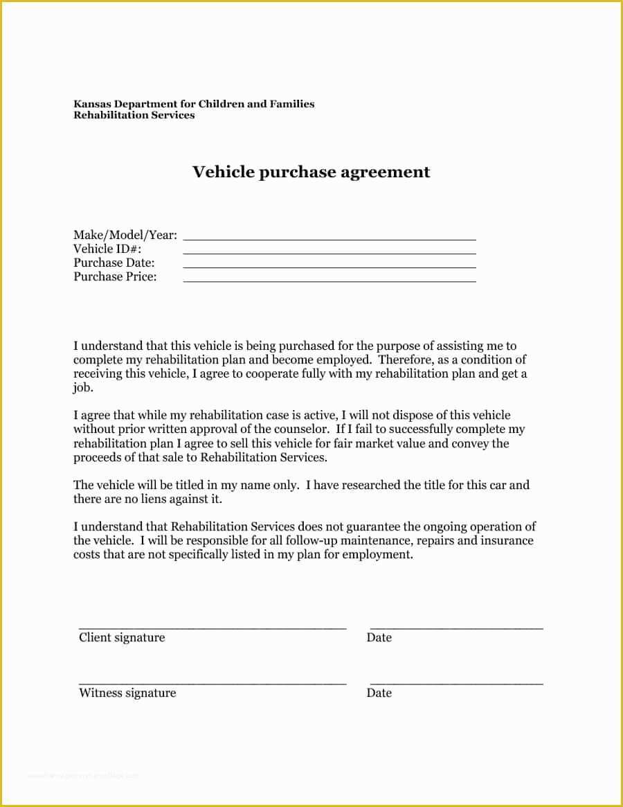 Free Auto Sale Contract Template Of 42 Printable Vehicle Purchase Agreement Templates