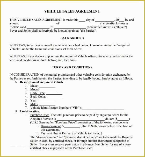 Free Auto Sale Contract Template Of 6 Free Sales Agreement Templates Excel Pdf formats