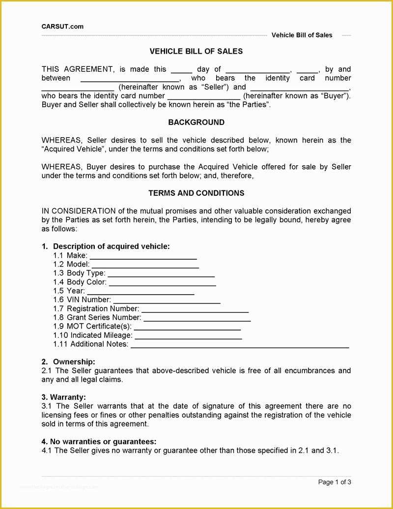 Free Auto Sale Contract Template Of Auto Purchase Agreement Example Mughals