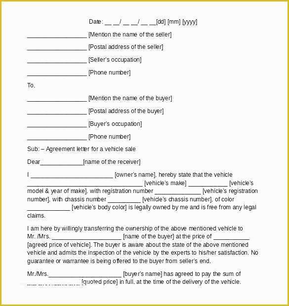 Free Auto Sale Contract Template Of Car Sale Agreement Purchase Letters Download In Doc Sample