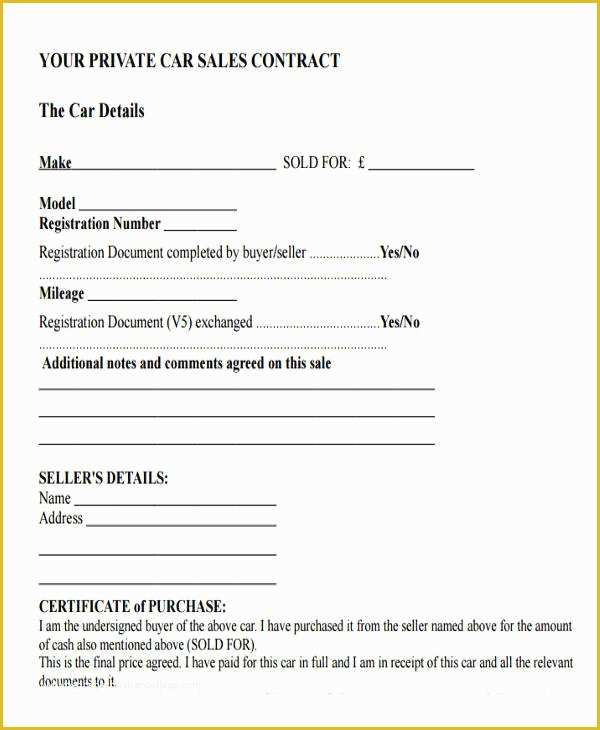 Free Auto Sale Contract Template Of Car Sale Agreement Template Uk 