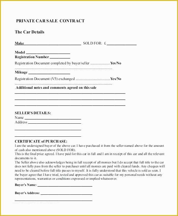 Free Auto Sale Contract Template Of Private Car Sale Contract Template Private Car Sale