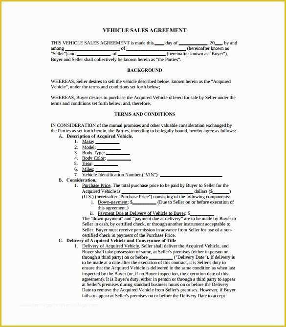 Free Auto Sale Contract Template Of Sales Agreement 10 Download Free Documents In Word Pdf