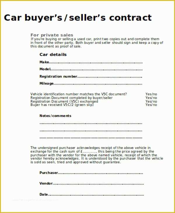 Free Auto Sale Contract Template Of Sample Car Sales Contract 12 Examples In Word Pdf