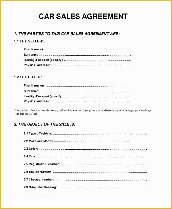 Free Auto Sale Contract Template Of Sample Sales Agreement form 10 Free Documents In Pdf Doc