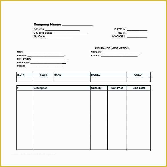 Free Auto Shop Receipt Template Of Auto Body Shop Invoice Template Onlineblueprintprinting