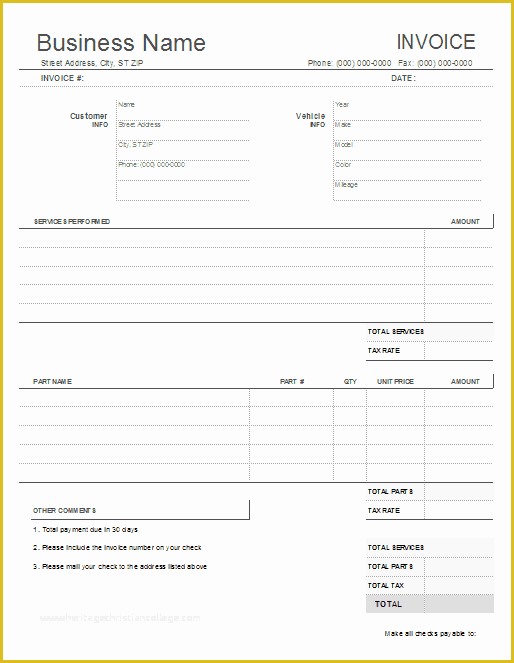 Free Auto Shop Receipt Template Of Auto Repair Invoice Template for Excel