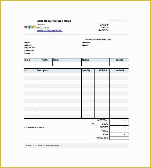 Free Auto Shop Receipt Template Of Auto Repair Invoice Templates 13 Free Word Excel Pdf